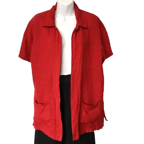 Donna Jacket Open Front Top Linen Lagenlook Made USA Size Small Red Short Sleeve - Picture 1 of 7